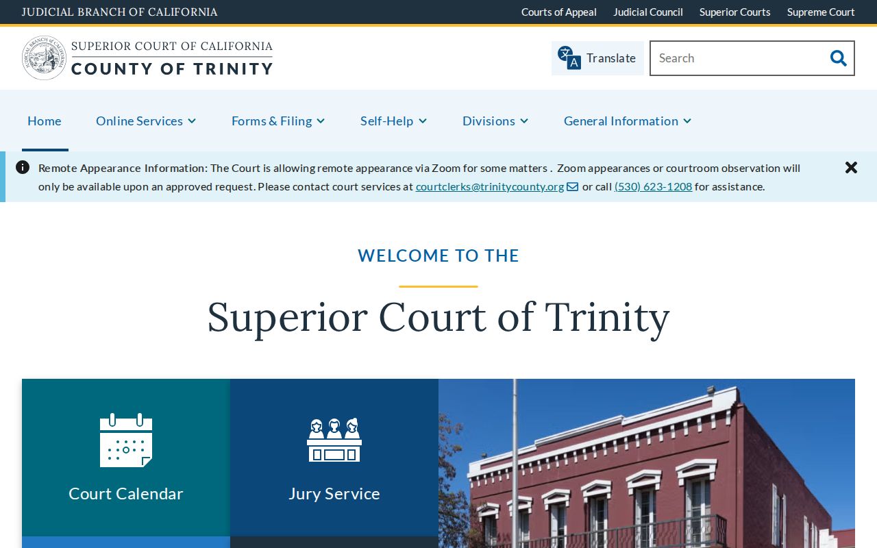 Trinity Superior Court official website for criminal cases