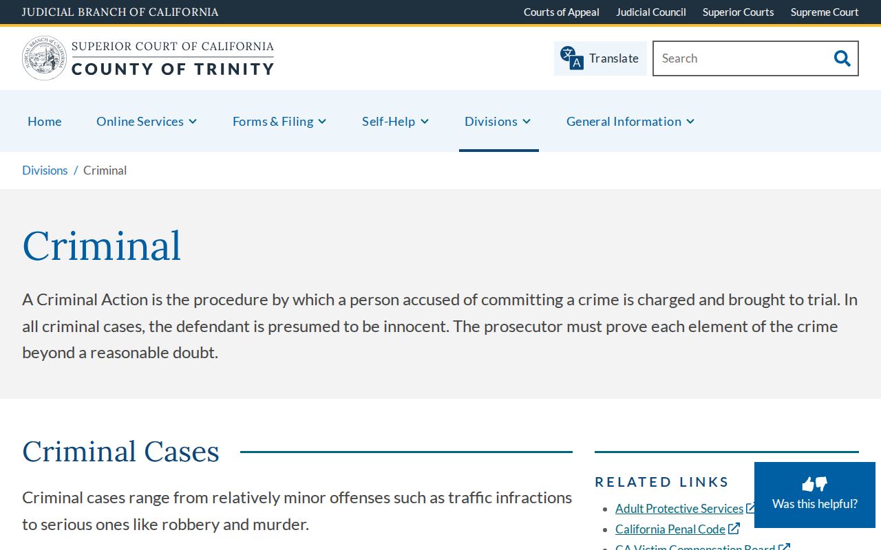 Trinity Superior Court criminal division information