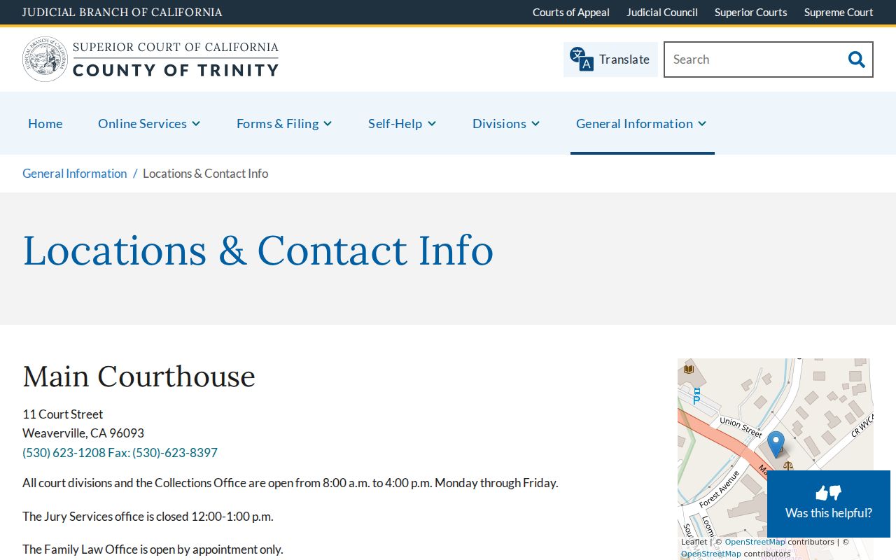 Trinity Superior Court location and records contact instructions