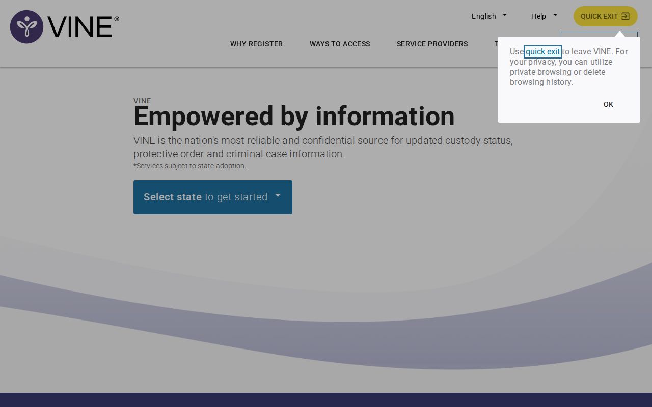 VINE custody search and notification service for Trinity County