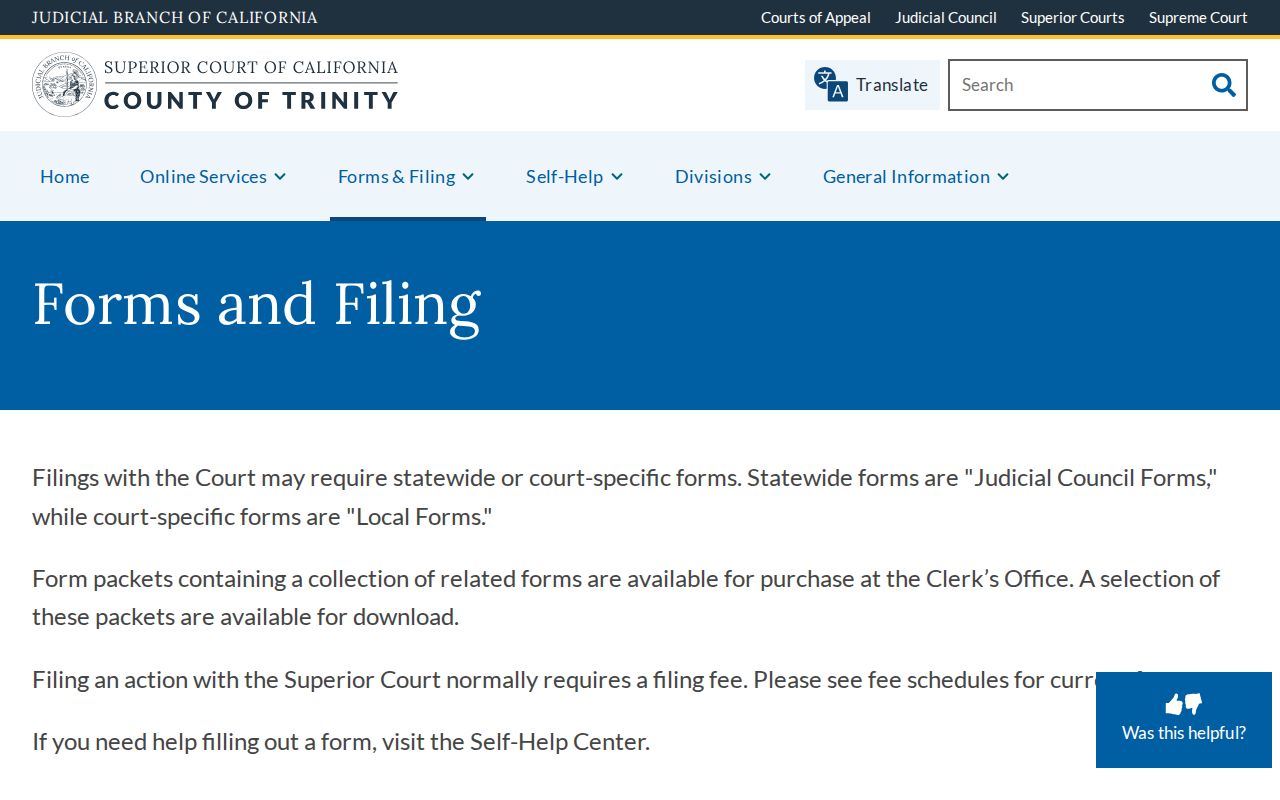 Trinity County criminal court case forms and filing page