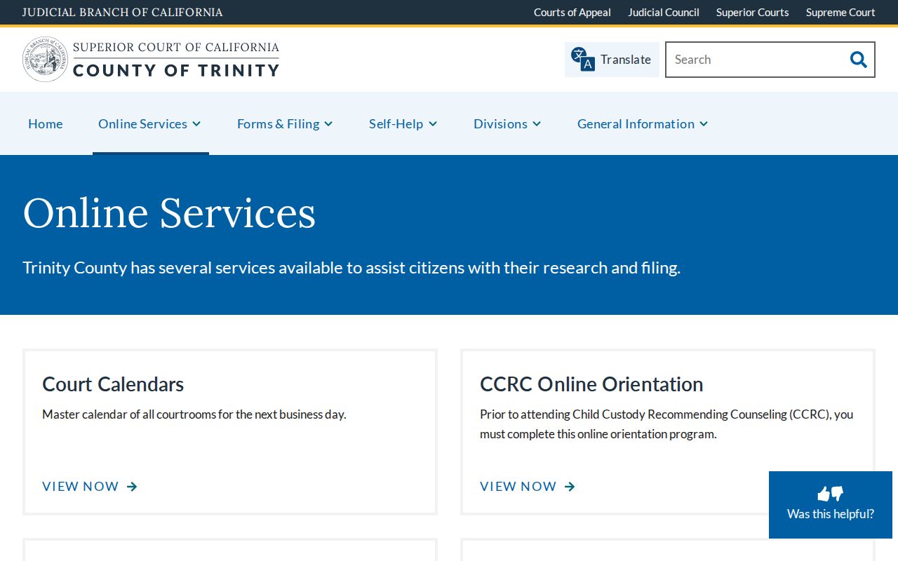 Trinity County criminal case records online services page