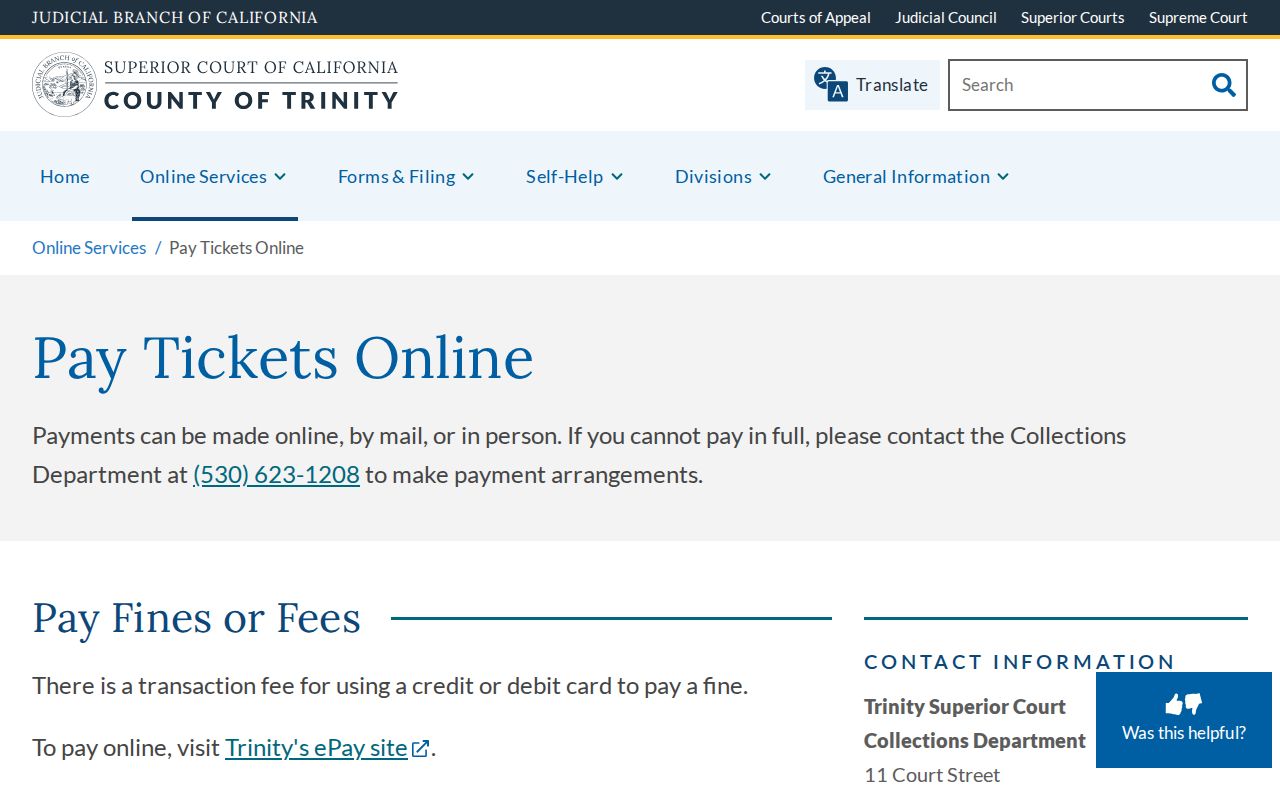 Trinity County criminal case records ePay and MyCitations page