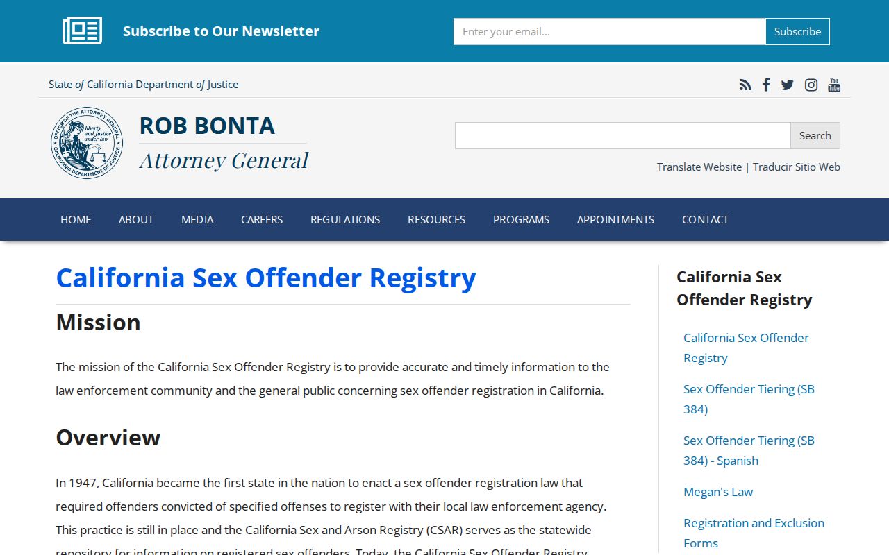 California DOJ Sex Offender Registry program used for Trinity County records