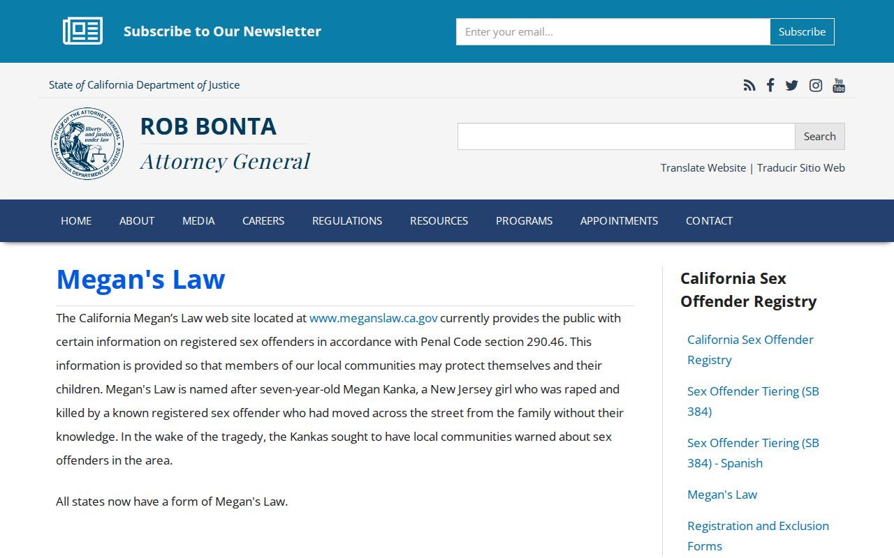 California DOJ Megan's Law information for Trinity County registry searches