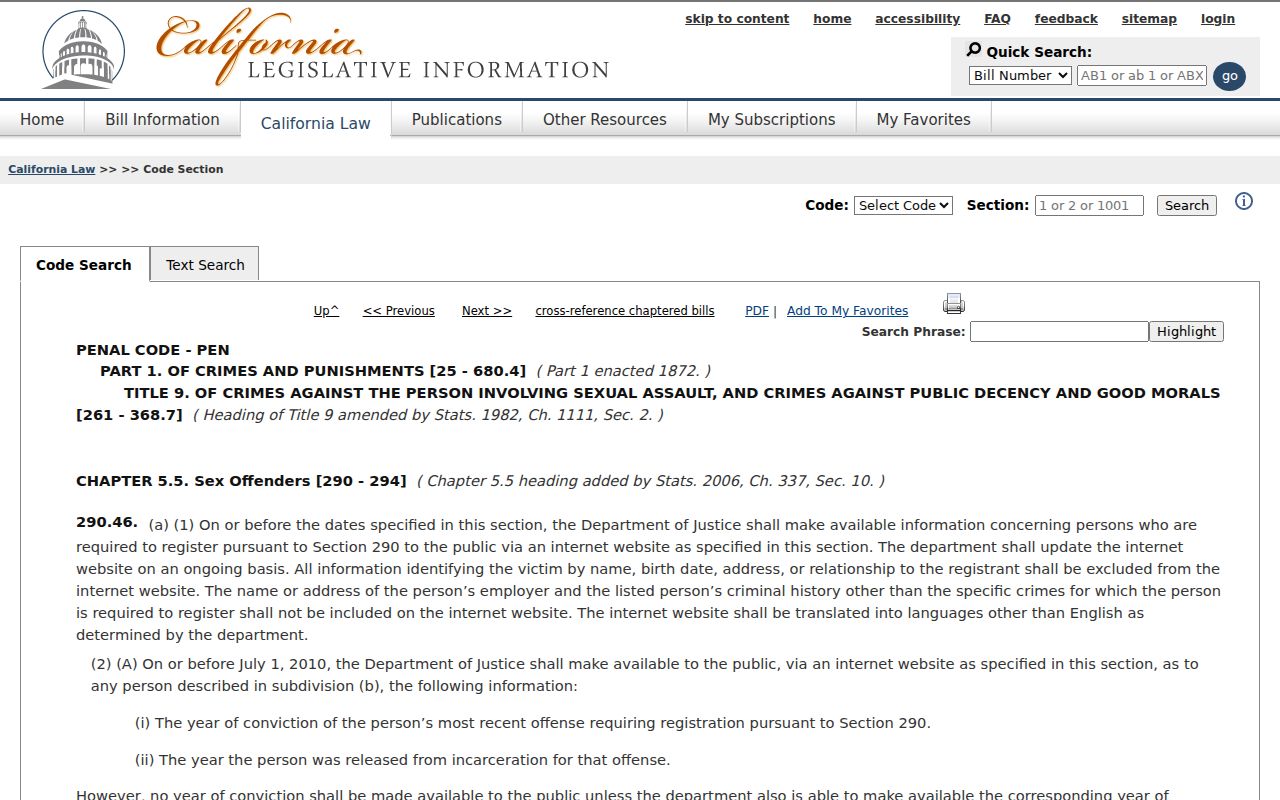 California Penal Code 290.46 governing Trinity County registry disclosure